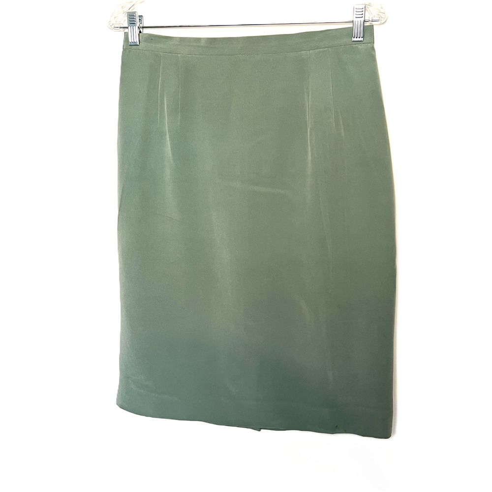 Vintage Womens Silk Skirt Size 12 Sage Green Straight Lined Careerwear Professio